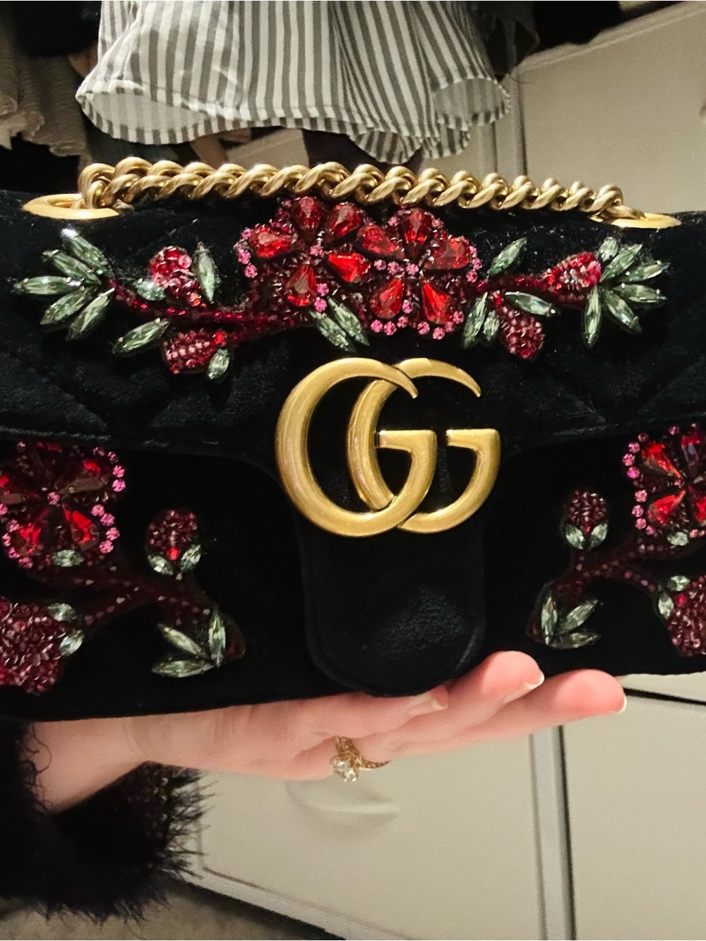 Gucci GG Marmont Mini Velvet Crystal Bag